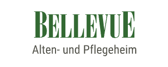 Logo des Alten- und Pflegeheims Bellevue. Der Schriftzug "BELLEVUE" ist in grüner Schrift gestaltet, darunter steht "Alten- und Pflegeheim" in grauer Schrift.